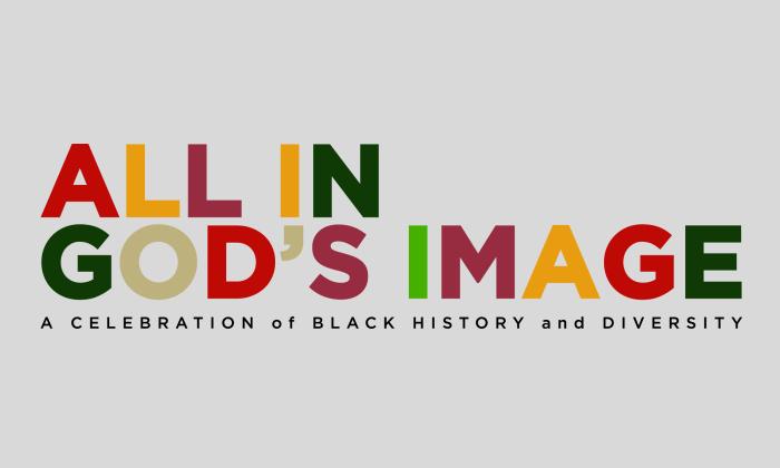 All in God's Image logo. Letters in multiple colors